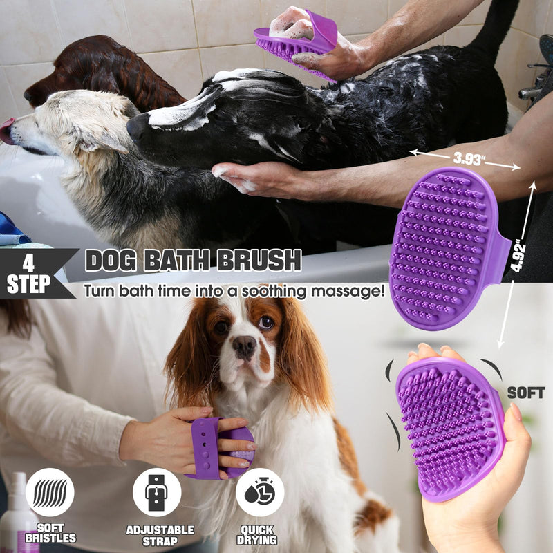 Dog Slicker Brush for Dogs Grooming Kit 4PCS | Large Dog Brush for Goldendoodles Poodles Doodles | Long Pin Haired Brush | Poodle Brushes and Comb (Purple) Purple - PawsPlanet Australia