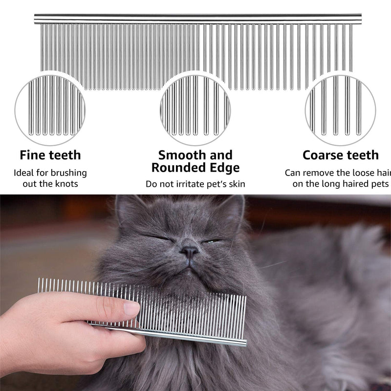 Flea Comb For Dogs & Cats Pet Comb Grooming Set 5 Pieces Metal Teeth Durable Remove Tear Stain Float Hair Combing tangled hair Dandruff Add Storage Pouch (pink) Pink - PawsPlanet Australia