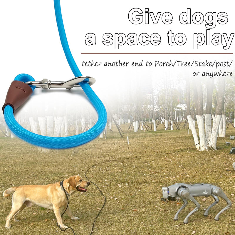 Tie Out Rope Dog Leash, 8-10-13-15-20-25-30-35-40-45-50-65 FT Heavy Duty Nylon Check Cord for Medium Large Dogs Indoor/Outdoor Playing Camping Backyard (Blue, 3/8" x 30ft) blue - PawsPlanet Australia