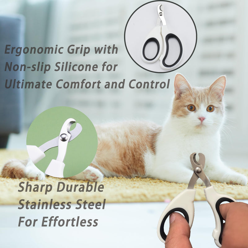 Cat Grooming Brush Kit 6 Tools - Deshedding & Dematting for Long/Short Hair, Self-Cleaning Slicker Brush with 6-in-1 Flea Comb for Cats & Kittens (White) White