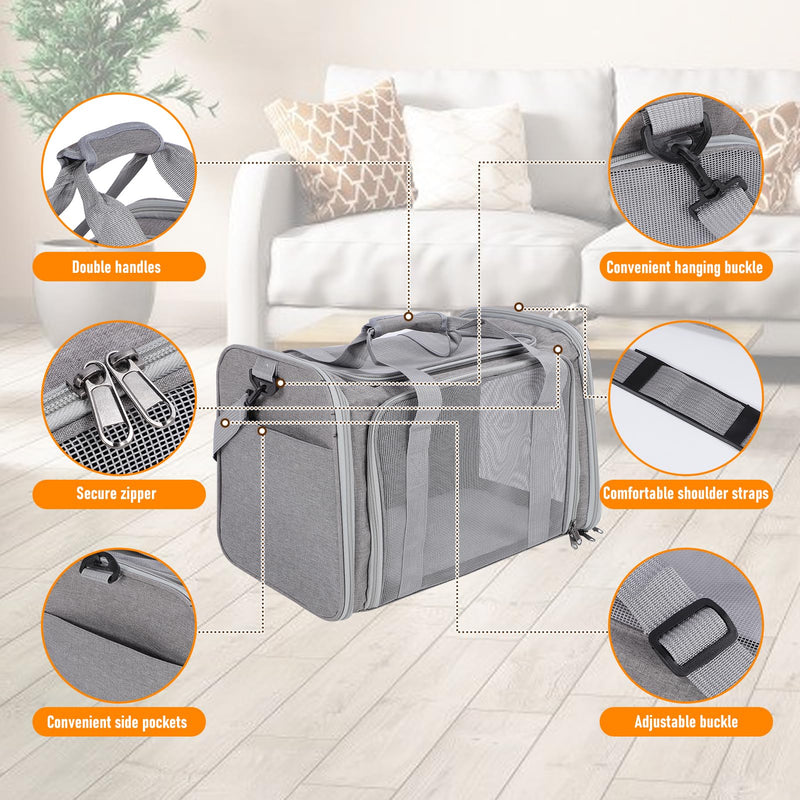 Pet Portable Travel Carrier Bag for Cats Dogs, Mesh Travel Puppy Carrier, Oxford Fabric Large Capacity Breathable Soft-Sided Animals Carrier with Mat Shoulder Strap (Grey) grey - PawsPlanet Australia