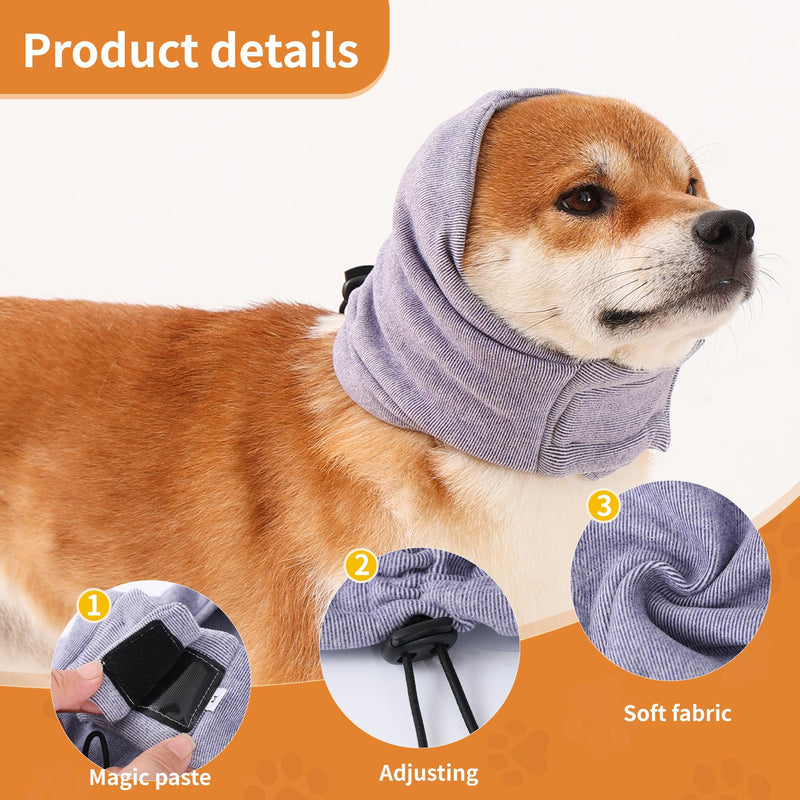 Dog Ear Muffs Noise Protection,Dog Hematoma Ear Wrap, Upgraded Velcro Dog Headband for Anxiety Relief, Warm Dog Ear Cover Winter Hat, Dog Ear Covers for Bath, Thunderstorms S-Head Circle(9.8"~14.9") Purple - PawsPlanet Australia