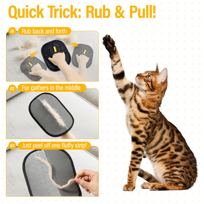 Pet Hair Remover for Cats & Dogs, Electrostatic Gloves for Cats Hair Removal, Reusable Dogs Hair Remover for Furniture, Bed Sheets, Couch, Clothes(1pc) Black - PawsPlanet Australia