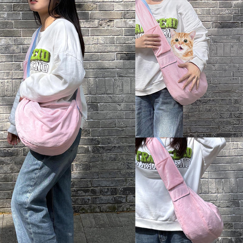 Dog Sling Carrier for Small Dogs, Hands-Free Puppy Carrier for Pet 0-15 lbs, Lightweight Cuddler Pouch, Comfortable Fleece Slings for Small Animal (Pink) Pink-Large - PawsPlanet Australia