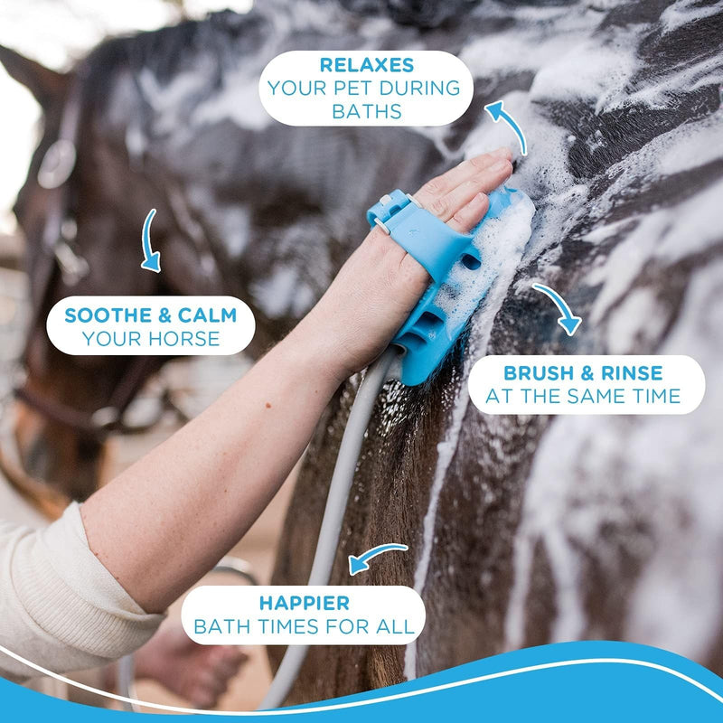 Aquapaw 5-in-1 Horse & Dog Bath Brush & Curry Comb - XL Blue Silicone - Includes 3-ft Shower Hose Attachment & Adapter - Adjustable Spray Scrub Massager - Great for Horses & Big Dogs X-Large - PawsPlanet Australia