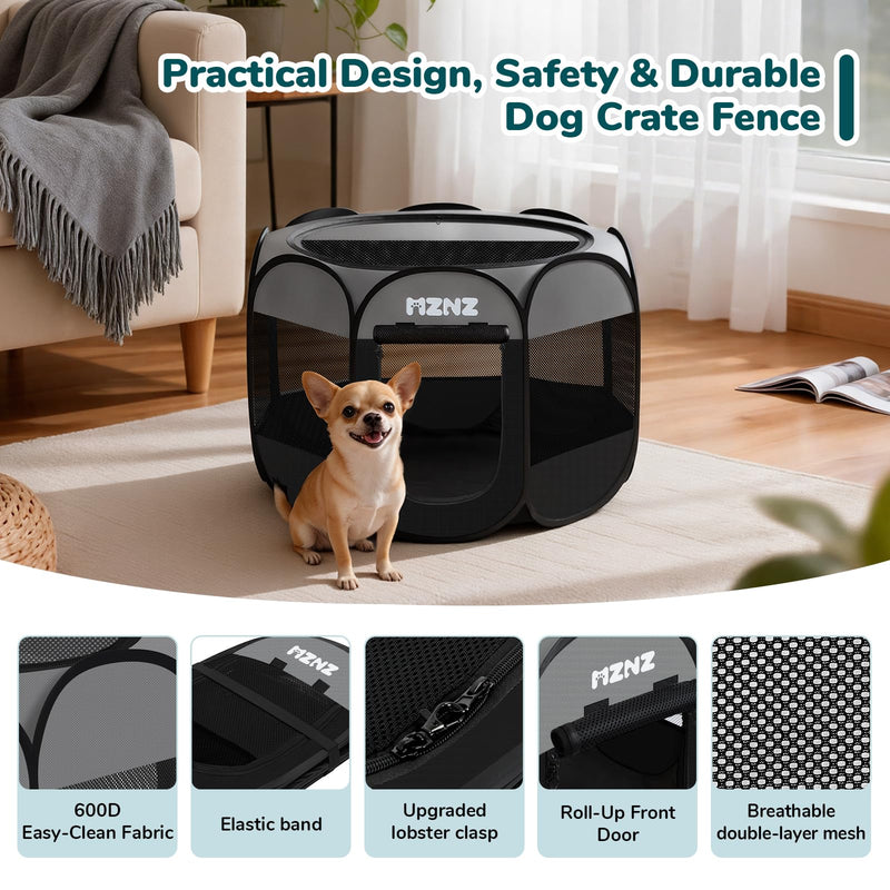 Dog Cat Playpen, Portable Puppy Pet Crate Indoor for Small Dogs Cats Rabbits, Foldable Dog Cage Enclosure for Outdoor, Pop Up Dogs Tent Kennel with Carrying Case, Dark Grey Small (29"L x 29"W x 17"H)