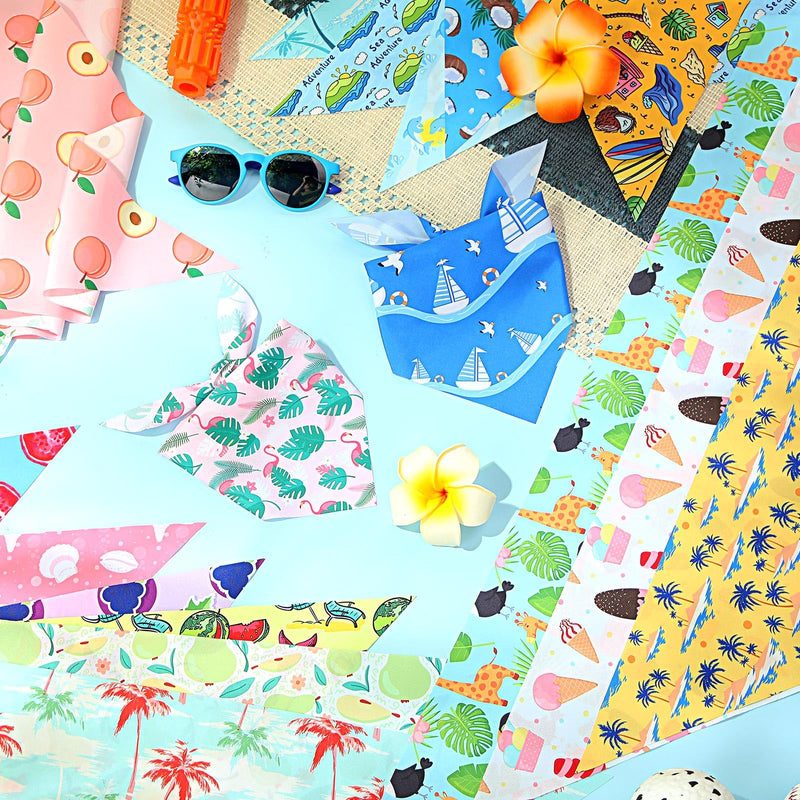 100 Pcs Dog Bandanas - Hawaiian Summer 3 Sizes Washable Adjustable Bandanas for Beach - Small, Medium, Large Pets Vibrant Summer