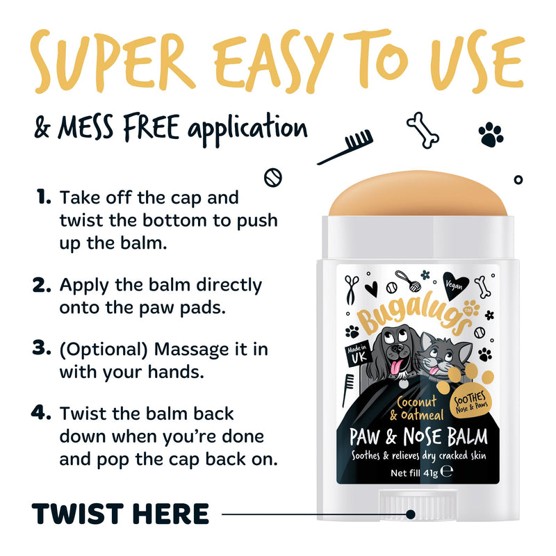 BUGALUGS Dog nose balm, Natural lick safe Paw balm for dogs contains Oatmeal, Dog paw cream Vegan formula nose balm for dogs helps and soothes itchy skin(Coconut & Oatmeal 41g) Coconut & Oatmeal 41g