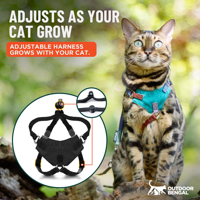 Houdini™ Escape Proof Cat Harness and Leash Set by OutdoorBengal – Black, Large Cat Harness for Walking Big Cats XL - PawsPlanet Australia