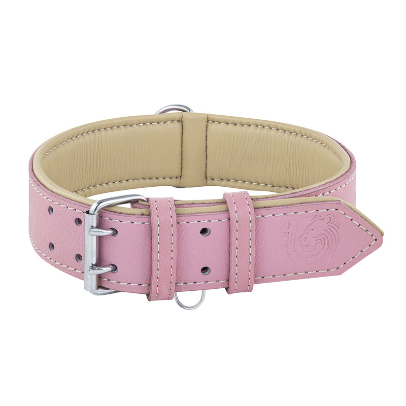 Riparo Genuine Leather Pink Dog Collar Heavy Duty K-9 Adjustable Dog Collar (M: 1” Wide for 13.5”-17.5” Neck, Pink) M: 1” Wide for 13.5”-17.5” Neck - PawsPlanet Australia