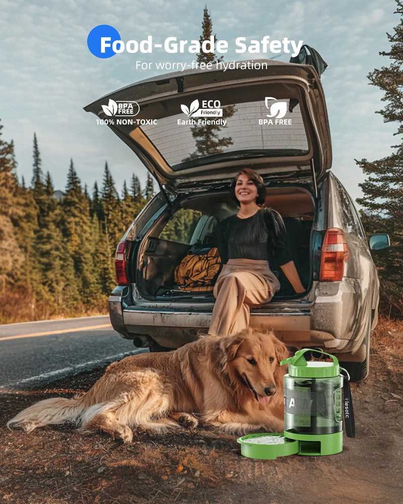 lesotc Dog Travel Water Bottle Portable with Pull-Out Drinking Bowl, 77oz Large Travel Water Bowl Dispenser for Dogs Camping Essentials Hiking Beach Road Trip Park Walking On The Go Must Haves, Green 77OZ-Olive Green - PawsPlanet Australia