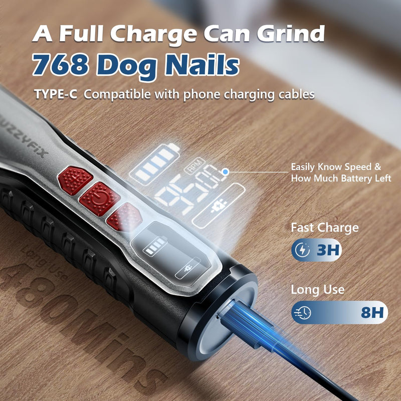 Dog Nail Grinder, Nail Clippers with LED Light, USB Rechargeable Electric Dog Nail Trimmer 5-Speed Paws Grooming & Smoothing for Large Medium Small Dogs Cats Pet - PawsPlanet Australia