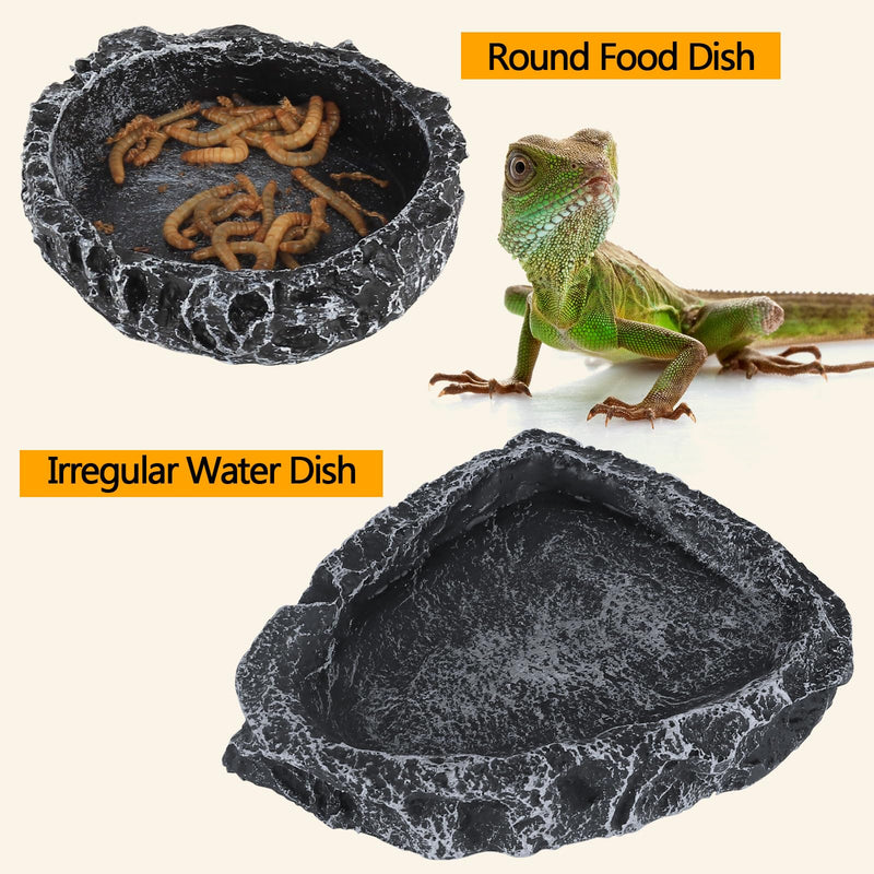 Reptile Water Dish Food Bowl for Bearded Dragon Tank Accessories, Hygger zoo Reptile Rock Feeder for Reptile Tank 2 Pack Corner Resin Terrarium Bowl for Leopard Gecko Hermit Crab Tortoise Snake, Black - PawsPlanet Australia