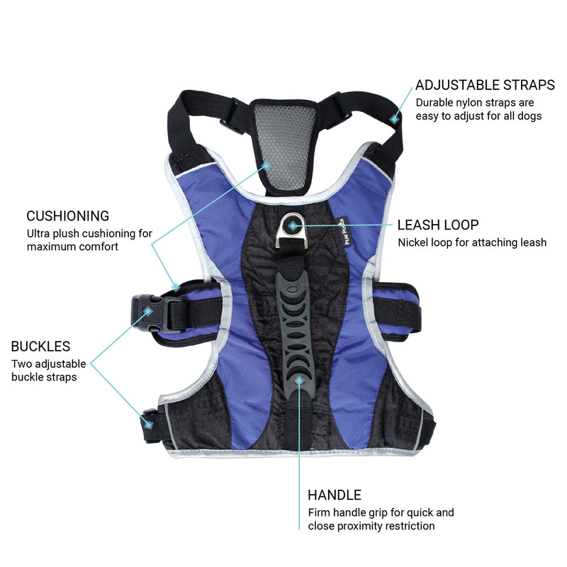 No-Pull Dog Harness - Padded, Mesh Fabric Dog Vest with Reflective Trim, Lifting Handles and Buckle Straps - Blue Dog Harness - L Large (27" - 38" chest) - PawsPlanet Australia