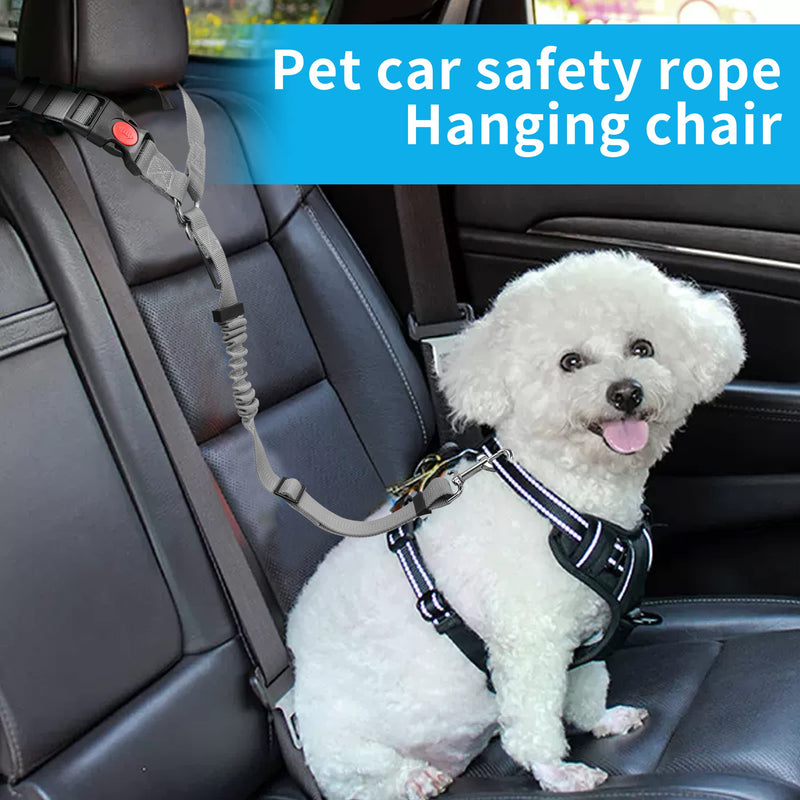 YAOHDAO Dog Seat Belt Harness for Car, Restraint Adjustable with Elastic Bungee Buffer Headrest for Vehicle, 360° Swivel Carabiner Nylon Pet Safety Seat Belts Heavy Duty Car Harness for Dogs (Grey) Grey - PawsPlanet Australia