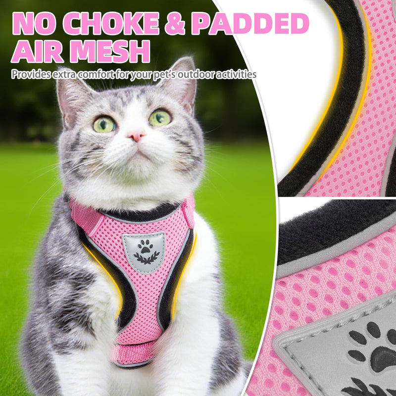 PUPTECK Cat Harness and Leash Set Escape Proof Reflective Cat Walking Harness Adjustable Soft Breathable Mesh Vest for Small Pets, Light Pink, L L (NECK 14"-18", CHEST 18"-26.5")