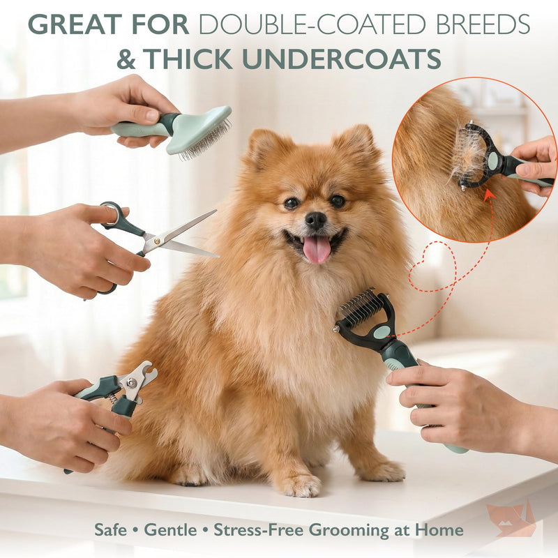HamInWay 8-in-1 Pet Grooming Kit for Dogs & Cats – Includes Brushes, Combs, Nail Clippers & File – Professional Grooming Tools Set in Logo Bag – Safe, Gentle & Durable – Ideal for All Pet Sizes - PawsPlanet Australia