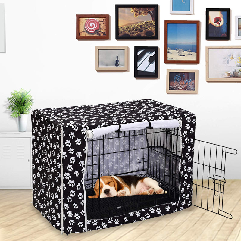 Dog Crate Cover Kennel Dogs Covers fits Small Medium Large crates cage Heavy Nylon Waterproof soundproof Indoor Outdoor - Cover only - Black paw - 36 inch 36.0"L x 23.0"W x 24.0"H - PawsPlanet Australia