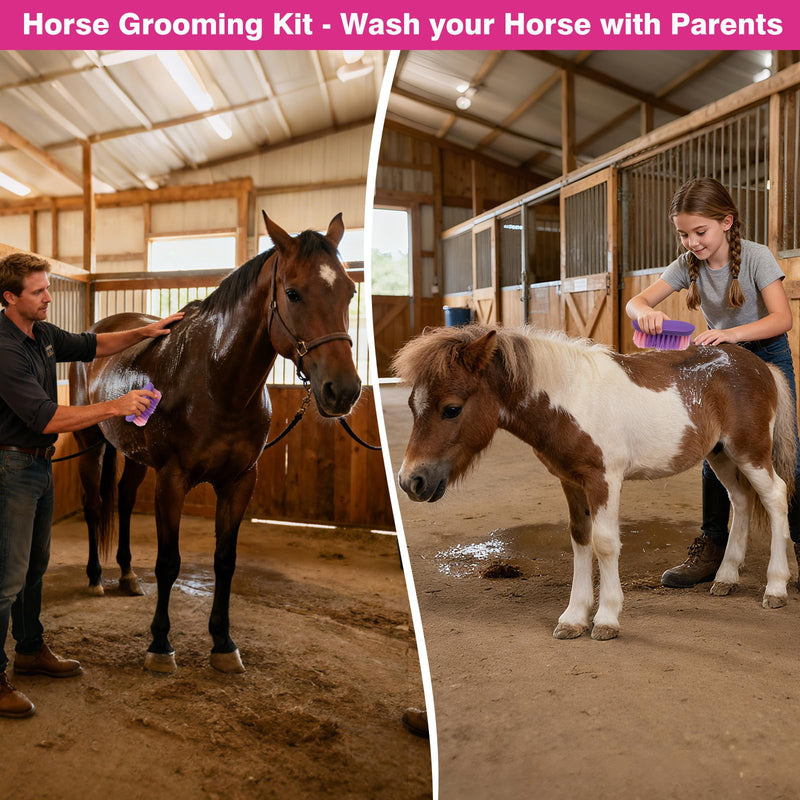 Horse Grooming Kit, Horse Brushes for Grooming Supplies Set with Organizer Bag, Horses Tack Brush Set for Effective Grooming and Cleaning, Gift for Horse Riders Beginners, Pink 9