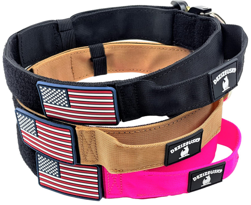 Tactical Dog Collar with Handle - 1.5 Inch Thick Heavy Duty Nylon, Military Style Metal Quick Release Buckle & Integrated D-Ring, for Medium & Large Dogs – Includes USA Flag On Customizable Name Plate adjustable 20-28 inches PINK 20-28 inch