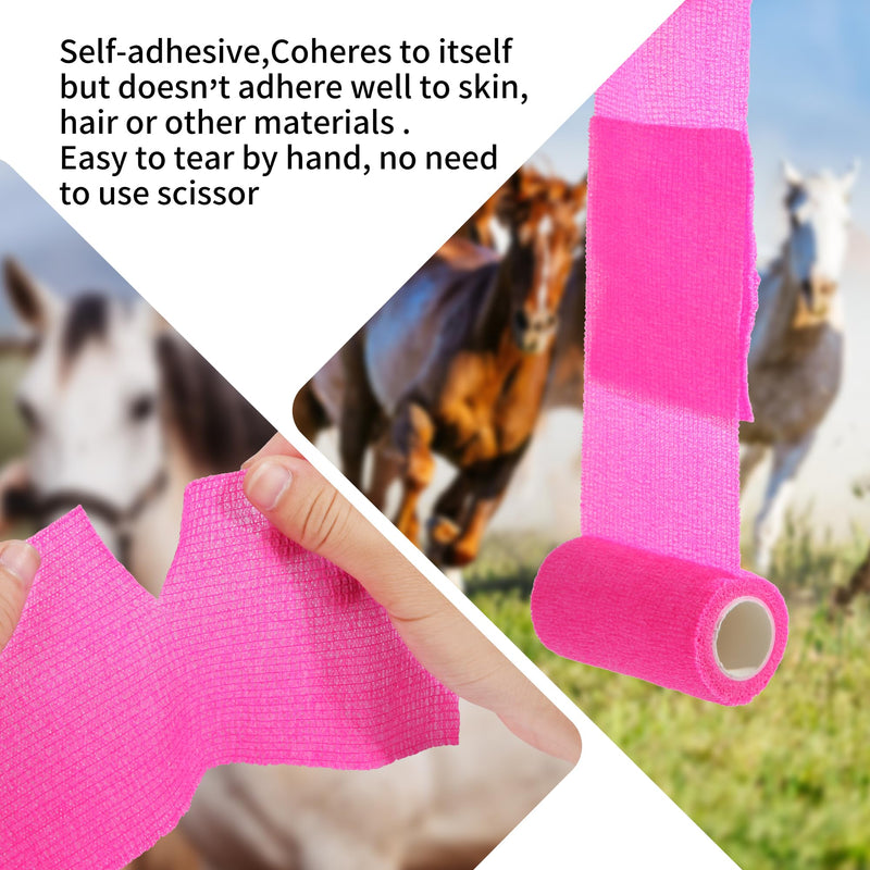 Vet Wrap - Self Adhesive Bandage Wrap Cohesive 4 Inch 5 Yards,Self Adherent Athletic Bandages for Horse Dogs Cat Pet Animals Hot Pink 6 Rolls - PawsPlanet Australia