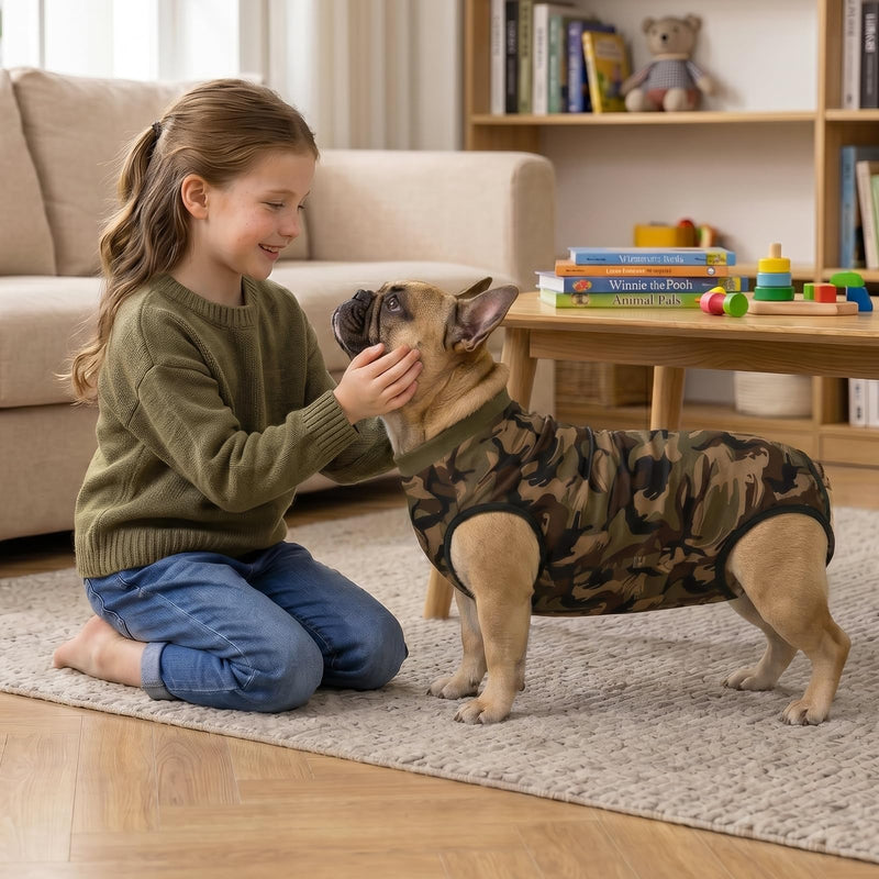 FEimaX Dog Surgery Recovery Suit, Anti-Licking Soft Dog Surgical Recovery Suit Female Male, Pet Zip Post-Op Bodysuit Abdominal Wounds Protector Cone E-Collar Alternative for Medium Large Dogs L Camouflage