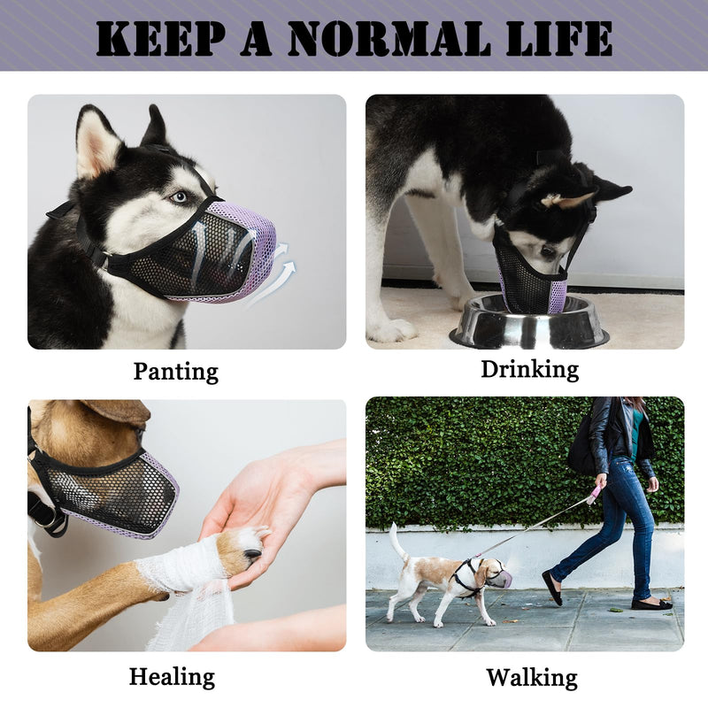Mayerzon Dog Muzzle, Patented Mesh Soft Muzzle for Large Medium Small Dogs for Scavenging Grooming Biting Chewing, Breathable Reflective Doberman Husky Muzzle with Collar for Labrador Retriever Poodle Black/Purple M-(Snout:9¾"-10¾") - PawsPlanet Australia