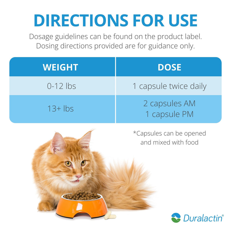 PRN Pharmacal Duralactin Feline - Joint Health Supplement for Cats & Kittens Supports Chronic Soreness, Joint Health & Overall Wellness - Gelatin Capsules Containing Dried Milk Protein - 60 Capsules - PawsPlanet Australia