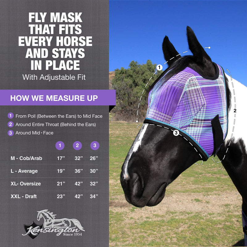 Kensington Fly Mask Web Trim — Protects Horses Face and Eyes from Bites and Sun Rays While Allowing Full Visibility — Ears and Forelock Able to Come Through The Mask, Large, Lavender Mint L-Average 2017 - Lavender Mint - PawsPlanet Australia