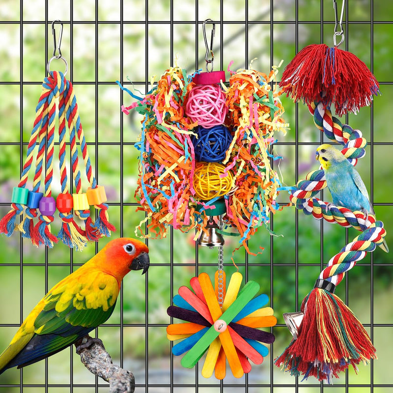 Bird Toys Rope Perch with Bell Colorful Bird Chewing Shredding Foraging Toys Parrot Swing Climbing Standing Hanging Toys Cage Accessories for Conure Cockatiel Budgies Lovebird - PawsPlanet Australia