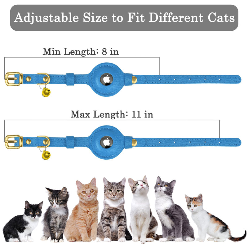 OOPSDOGGY Leather AirTag Cat Collar with Bell - Non Breakaway Kitten Collar with Apple Air Tag Holder - Lightweight GPS Pet Collars for Girl Boy Cats, Small Dogs, Puppies (Blue) Blue - PawsPlanet Australia