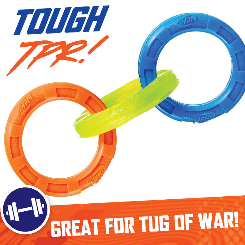 Nerf Dog 11.5in 3-Ring TPR Tug - Blue, Green & Orange - PawsPlanet Australia