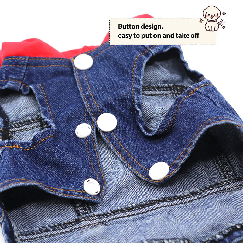 SILD Pet Clothes Dog Jeans Jacket Cool Blue Denim Coat Small Medium Dogs Lapel Vests Classic Hoodies Puppy Blue Vintage Washed Clothes (Red,M) Red - PawsPlanet Australia