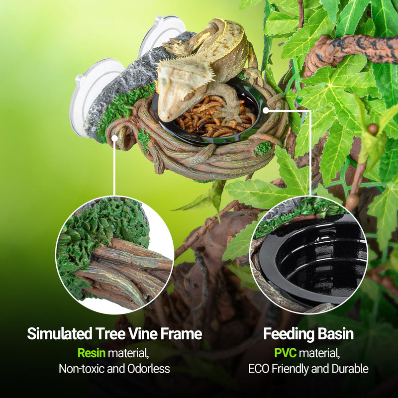 REPTI ZOO Crested Gecko Feeding Ledge, Reptile Water Food Dish for Bearded Dragon Lizard Snake Turtle, Vine Reptile Feeder Bowl Terrarium Tank Decor Accessories Single Feeder - PawsPlanet Australia