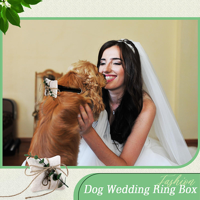 3" x 3" Dog Ring Bearer Wedding Ring Pillow with Ring Clasp Off Burlap White Wedding Ring Pillow with Greenery Pet Accessory 3" x 3" - PawsPlanet Australia