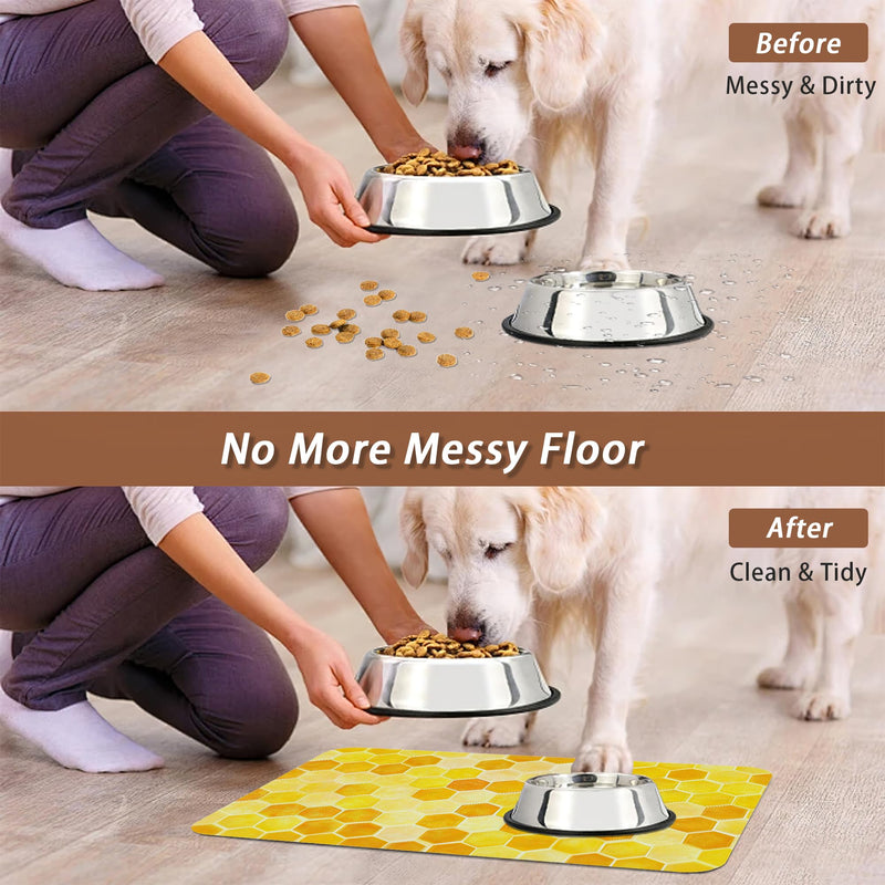 Honeycomb Bee Geometric Dog Food Mat for Floors,Absorbent Quick-Dry Pet Feeding Mat,Cat Dog Bowl Mats for Food and Water,Non-Slip Pet Accessories Supplies 12"x20" 12"×20" Honeycomb Bee Geometric - PawsPlanet Australia