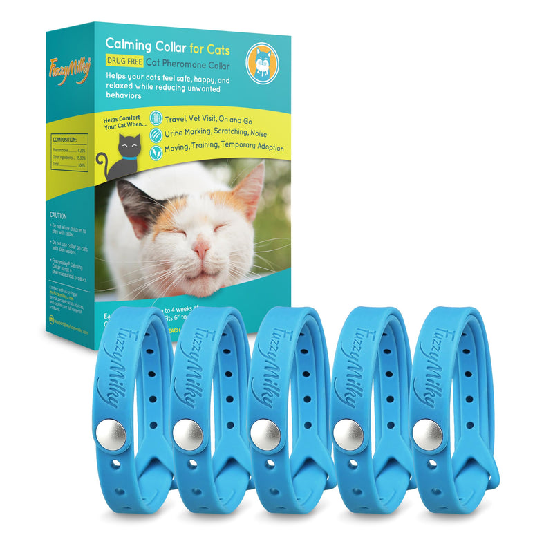 Cat Calming Collars - 5 Packs Cat Collar Infused with Synthetic Pheromones (Blue) - Cat Pheromone Diffuser Necklace for Anxiety Relief, Travel, Keeping Kitty Quiet