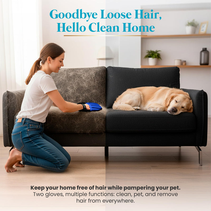 Pet Hair Remover Gloves System – 3-in-1 Set: 2 Grooming Mitts + 1 Reusable Pad for Dogs, Cats & Horses – Professional Shedding Brush for Long & Short Hair
