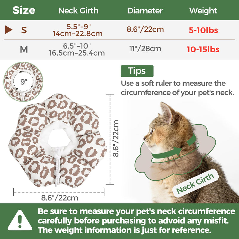 ComSaf Cat Cone Collar Soft - E Cat Collar Cones to Stop Licking After Surgery, Recovery Elizabethan Collar for Cats, Soft Cat Cone for Small Cats Kitten, Waterproof & Lightweight, Brown Leopard, S S (Neck:5.5-9 in)