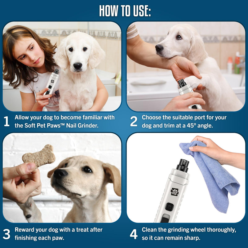 Dog Nail Grinder - Ultra Quiet Operation - Upgraded Dog Nail Trimmer with 2 LED Lights - 2-Speed Rechargeable Nail Grinder - for Small, Medium and Large Dogs - Extra Grinding Head - PawsPlanet Australia