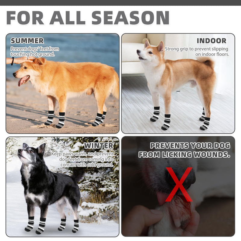 KOOLTAIL Anti Slip Dog Socks for Hardwood Floors to Prevent Licking Paws with Grippers, 2 Pairs Paw Protector, Double Sides Stripe Dog Shoes Toe Grips for Small Medium Large Senior Dogs SM Small/Medium(4 Pack) Black+White - PawsPlanet Australia