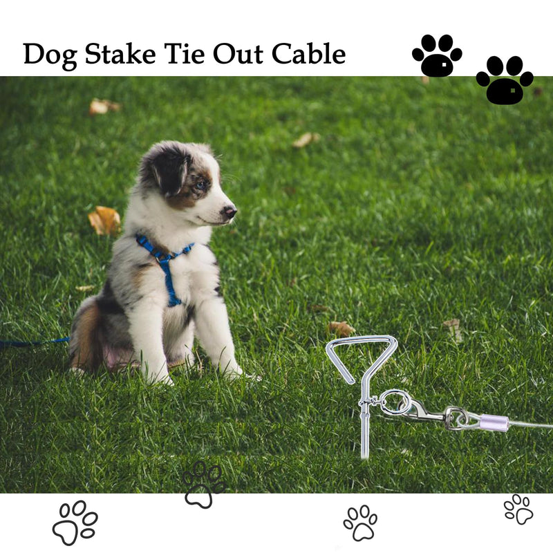 15 FT Dog Tie Out Cable and Stake Dog Runner for Yard Dog Tie Out Cable and Stake Dog Stakes for Outside, Camping(15ft Cable, 16" Stake, Silver) - PawsPlanet Australia
