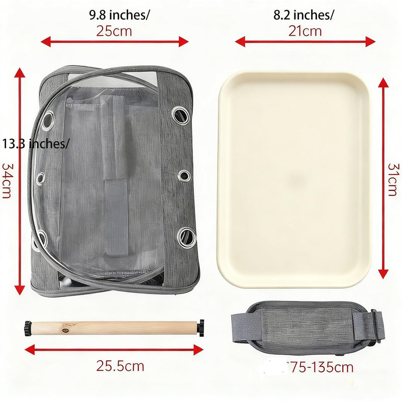 Portable Bird Carrier Bag, Parrot Breathable Shoulder Bag, Travel Parakeet Travel Cage with View Window, Small Bird Rat Clear Cage with Standing Perch Tray, Pet Outdoor Vet Visit Holder Handbag gray