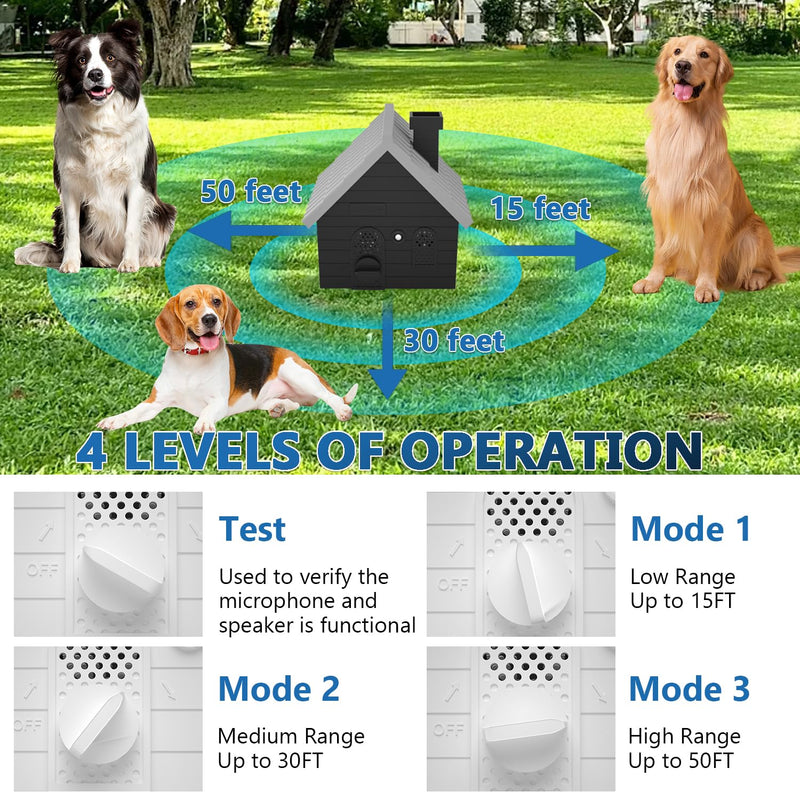 Dog Barking Control Devices, Anti Barking Device Ultrasonic Dog Barking Deterrent with 4 Modes, Stop Barking Dog Devices Up to 50 Ft Range, 2 in 1 Weatherproof Bark Control Device Outdoor Indoor