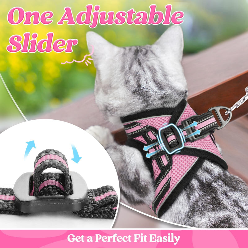 rabbitgoo Cat Harness and Leash Set for Walking Escape Proof, Adjustable Soft Kittens Vest with Reflective Strip for Cats, Comfortable Outdoor Vest, Pink, S Small - PawsPlanet Australia