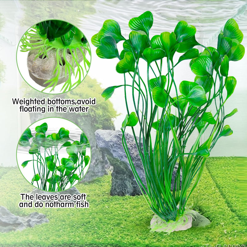 Hamiledyi Aquarium Plastic Plants Tall Fish Tank Decorations, Fish Tank Plants Artificial Green Water Plants Grass Cluster Aquarium Décor Soft Plastic Fake Aquarium Artificial Plants 2PCS