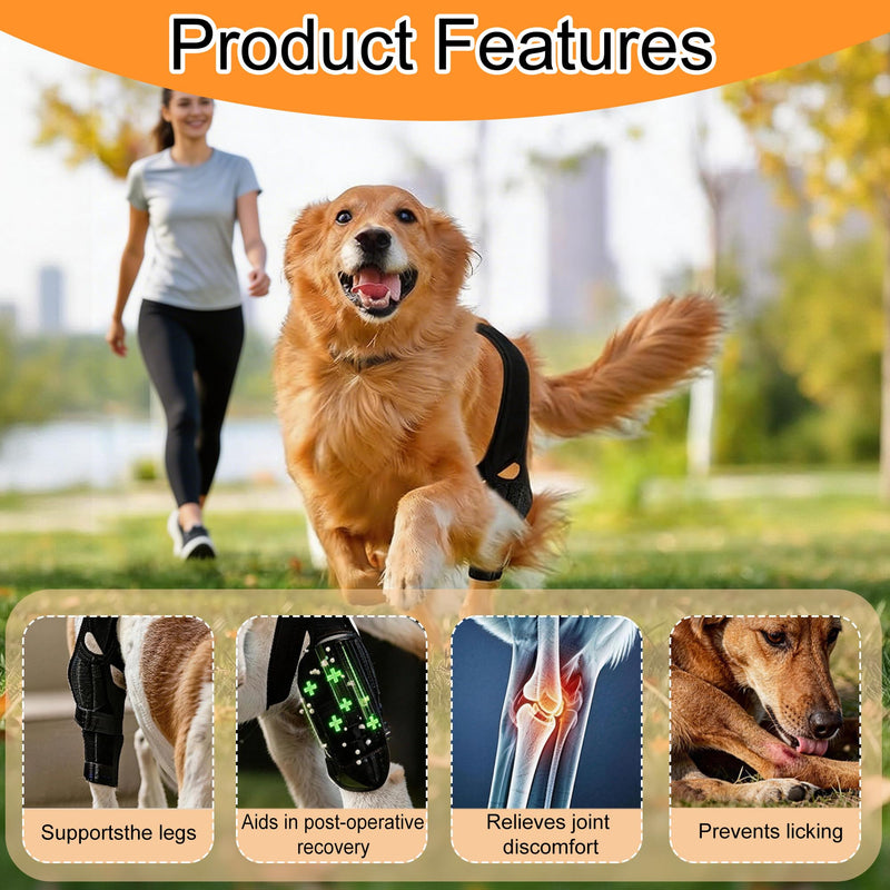 Dog Knee Brace with Side Stabilizers for Joint Support, Adjustable Soft Breathable Leg Braces, Helps with Knee Cap Dislocation, Prevent Licking-Large L