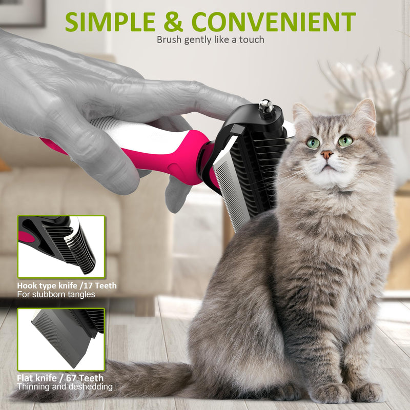Spring Blossoms-2 in 1 Professional Grooming Rake for Cats & Dogs-Dematting Comb for Easy Mats & Tangles Removing,Pet Brush Safe No More Nasty Shedding and Flying Hair (Rose) Rose
