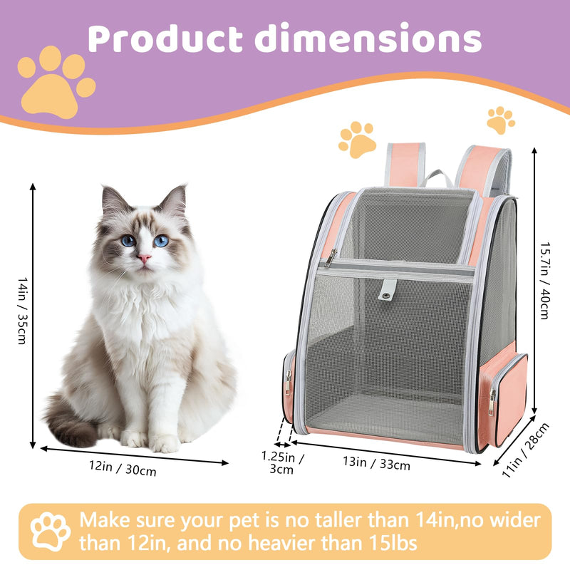Cat Backpack Carrier Large Pet Backpack for Small Dog Medium Cat Puppy Kitten Bunny up to 15lbs, Ventilated Mesh Dog Collapsible Travel Backpack for Hiking Walking Outdoor pink - PawsPlanet Australia