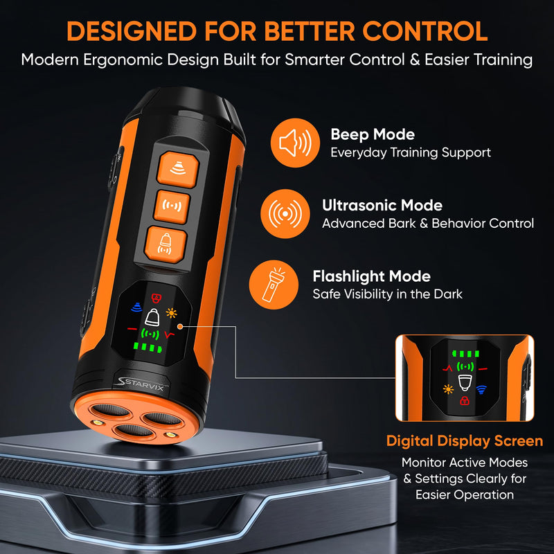 Ultrasonic Dog Bark Deterrent Device, Anti Barking Device for Dogs, Digital Display, 3 Emitters, 50FT Range, Rechargeable Bark Control Trainer w/ Flashlight, Stop Barking Device, Indoor & Outdoor